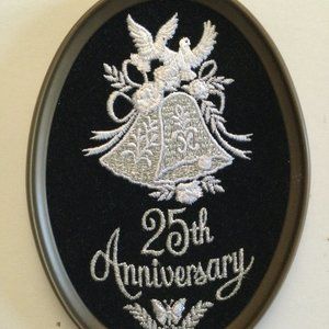 Ecstacy giftware hand crafted in Canada 25th anniversary embroidery oval